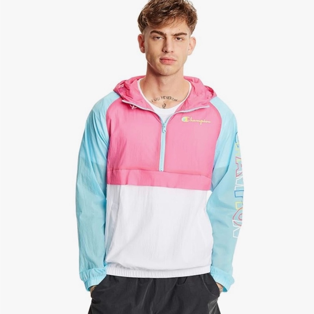 Champion Men's Unisex Manorak Colorblock Hooded Nylon Windbreaker Jacket Sz Med